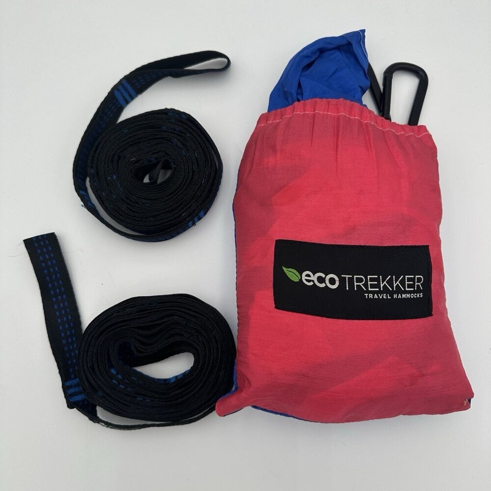 ECO Trekker Pink Blue‎ Travel Hammock With 2 Straps & 2 Carabiners 300lb Limit